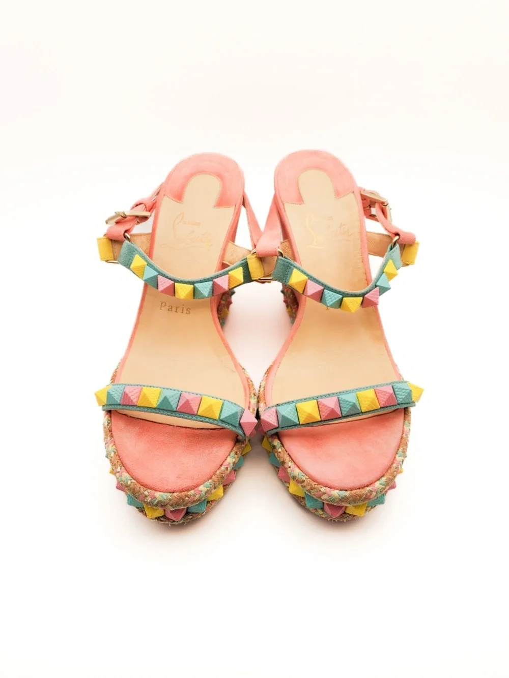 Christian Louboutin Suede Pink Pastel Studded Wedge Platform Sandals EU 38 - Picture 5 of 8